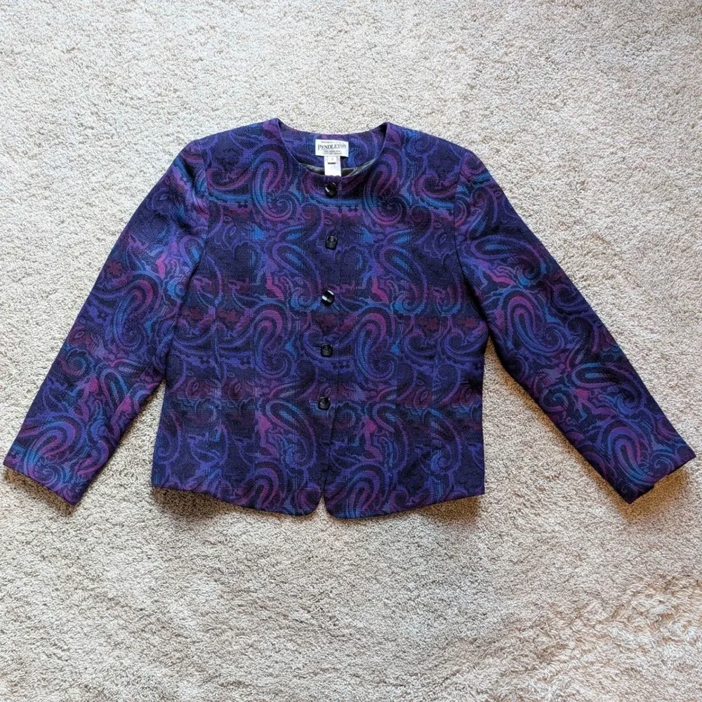 Vintage Pendleton Purple paisley Women's Blazer Jacket 12 100% Virgin Wool